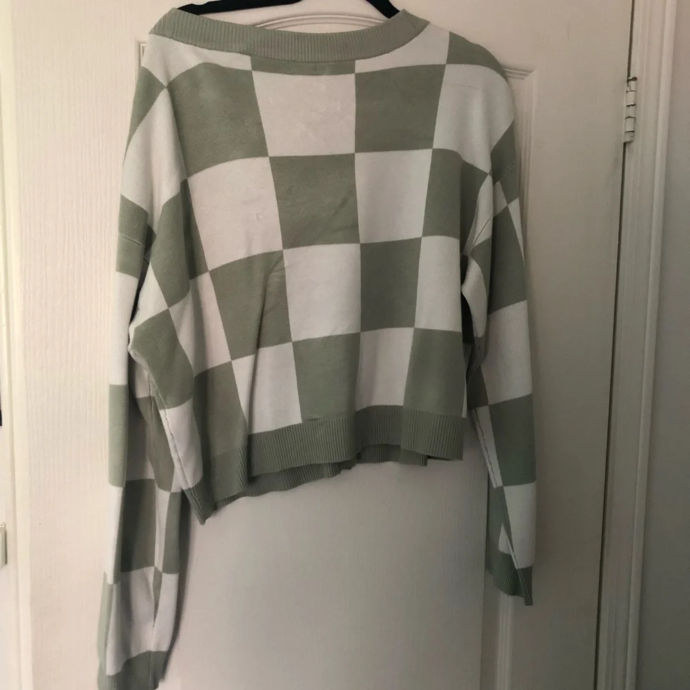 Sage Green Checkered Cardigan - Picture 2 of 2